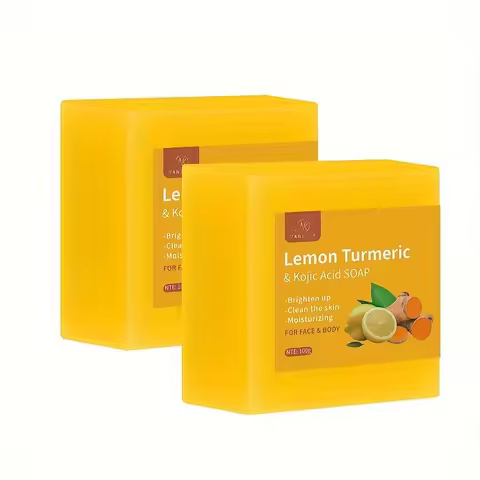 Pure Botanical Lemon Turmeric Kojic Acid Handmade Soap Set - 2 x 100g Bars, Unisex, Ideal for Home a