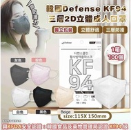 韓國製Defense KF94 三層2D立體成人口罩(1箱100個獨立包裝)*