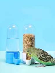 1入隨機顏色90ml寵物鳥/鸚鵡雙用自動餵飲器+餵食器容器pvc塑料防濺食槽鳥類餵食用品