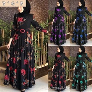 Dress muslimah fashion jubah floral dress Flower pattern belt Long Dress S-5XL baju jubah muslimah moden