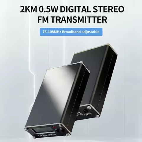 FM Transmitter 0.5W Digital Display Stereo FM Radio Broadcaster 76-108MHz Adjustable Frequency 2000m