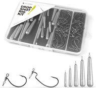 52-Pack Drop Shot Rig Kit - 8 Sizes Swivel Hooks (32 Pcs) & 20 Weights (1/8oz to 1/2oz) - Quick Drop