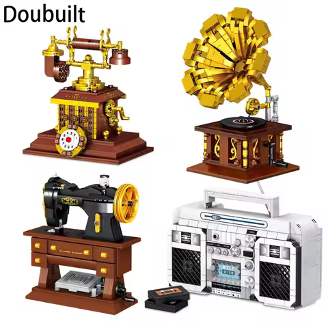 Doubuilt Classic Creative Building Blocks Gramophone Vintage Telephone Radio Sewing Machine Model Ki