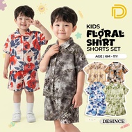 DESINCE Kids Boy Floral Shirt Shorts Set Soft Polyester Fabric Natural Color Casual Wear Set Pakaian