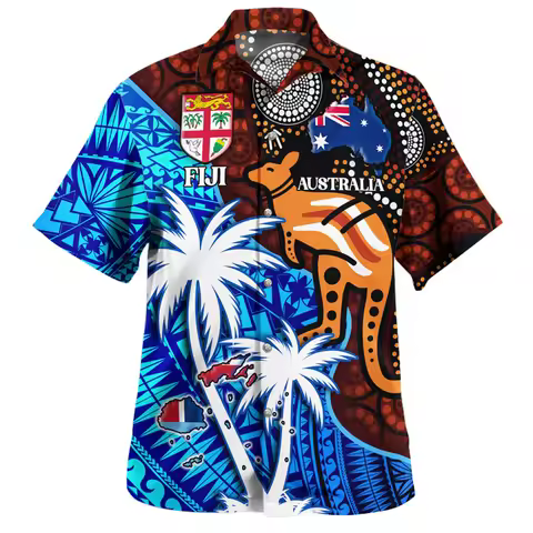 Summer New Harajuku 3D Polynesian Fiji Flag Emblem Printig Shirts Men Fiji Coat Of Arm Graphic Short