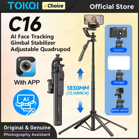 Desktop Gimbal Selfie Stick Tripod for Smartphone AI Tracking 360° Rotation Shoot Vlog, Stable Quadr