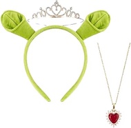 MIMIKRY Shrek Costume Accessory Set Fiona - Headband with Green Ogre Ears Crown Chain - Accessory Se