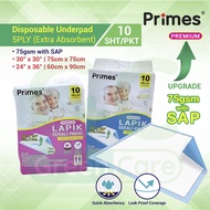 Primes Disposable Underpad Extra Absorbent 75gsm 30'' x 30'' 75cm x 75cm / 24'' x 36'' 60cm x 90cm