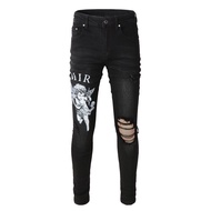 AMIRI Mens Vintage Jeans Black Slim Fit Shredded Fit Premium Print