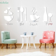 NICKOLAS Kitchen Acrylic Sticker, Fork DIY Mirror Wall Sticker, Multipurpose Bowl Spoon Mirror 3D Tableware Decal Home Decor