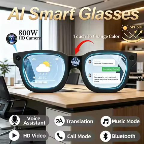 AI Smart Glasses 800W HD Camera Electrochromic Lenses AI Voice Assistant Real-time Bluetooth Transla