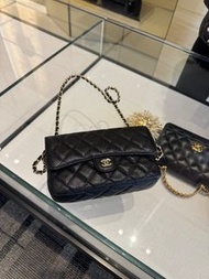 Chanel Classic Flap Phone Holder/ Wallet on chain WOC 手機袋 23A Caviar Black 荔枝皮黑色
