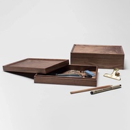 S-🥨Solid Wood Lid and Base Box Double Layer Moon Cake Box Desktop Storage Box Black Walnut Wood Packing Box Business Gif