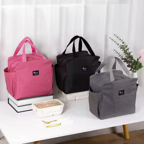 Portable Double Pocket Insulated Bento Bag Aluminum Foil Thickened Lunch Box Lunch Bag With Lunch Ba
