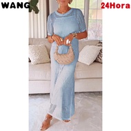Women's Solid Color Round Neck Hollow Slim-fit 2-Piece Dress