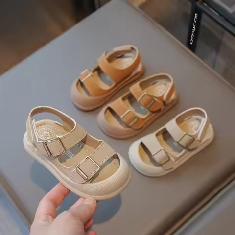 Summer Baby Hole Shoes 2025 Children Non-slip Soft Bottom Toddler Boy Beach Sandals 0-4 Years Beige 