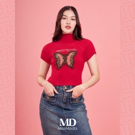 Missmoda รุ่น MC-241TW025 เสื้อไหมพรมคอปีนตกแต่งลวดลายผีเสื้อ เฉพาะเสื้อ มี 3 สี ดำ/ครีม/แดง