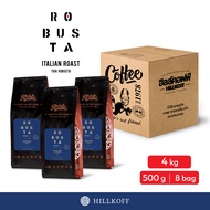 HILLKOFF : เมล็ดกาแฟคั่ว โรบัสต้า คั่วกลาง ราติก้า Ratika Robusta Italian Roast ขนาด 500 g 8 ถุง กาแ