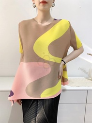 ❁☎▲ Aiden001 Average Size Summer Irregular Folds Solid Color Short-Sleeved Top Digital Printing T-Sh