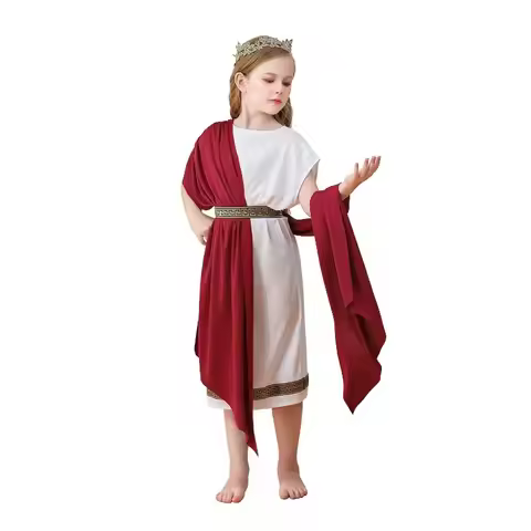 Greek Mythology Kids Costume White Roman Toga Robe Halloween Party Dress for Boys Girls