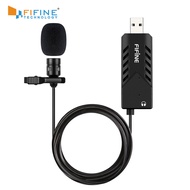 FIFINE Lavalier Microphone With USB Sound Card for PC and Mac Clip-on Cardioid Condenser suit for Online Teaching Class meeting