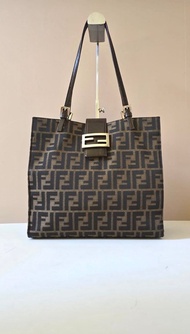 絕版古董包 稀有Fendi黑咖啡色老花側背包 單肩包 托特包 中古