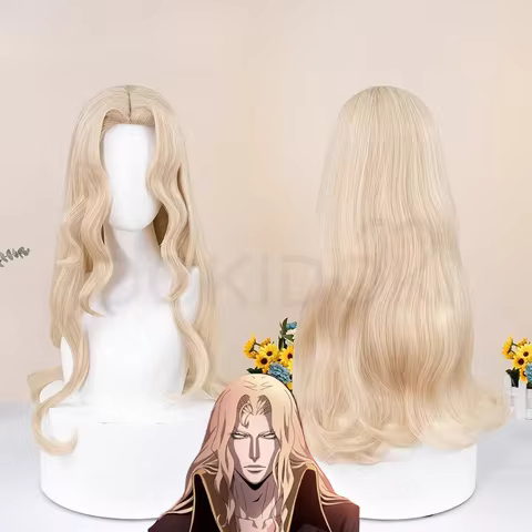 Castlevania Alucard Cosplay Synthetic Hair Long Blonde Wavy Wig