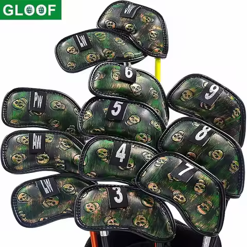 12Pcs Skull Golf Iron Head Covers Set, 3-9 PW AW SW LW Iron Club Headcovers with Printed Numbers, Go