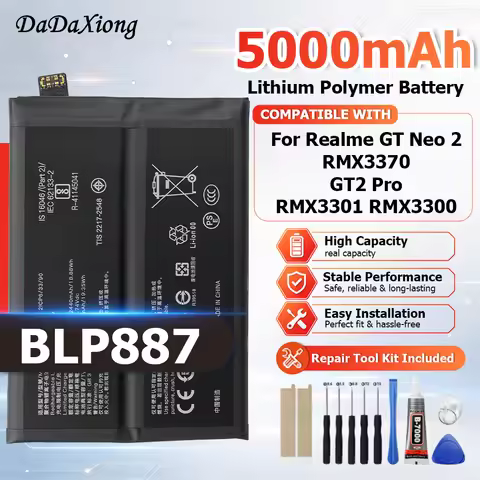 5000mAh High-Quality BLP887 Mobile Phone Battery For Oppo Realme GT Neo 2 Neo2 RMX3370/ GT2 Pro RMX3