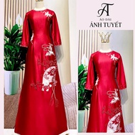 Grandma's ao dai, high-quality round neck long-sleeved silk ao dai, size S - 4XL