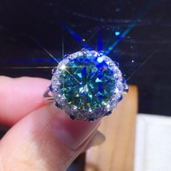 3ct Teal Moissanite Ring for Women Sparkling Luxury Blue Green Zircon Open Ring Party