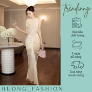 Huong fashion long lace mixed silk dress