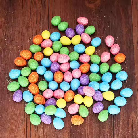 80pcs/bag Glitter Easter Eggs Colorful Foam Bird Pigeon Eggs DIY Craft Happy Easter Decorations Kids
