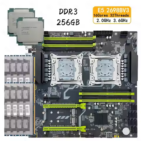 X99 Xeon Kit X99 Motherboard Set Dual CPU with E5 2698B V3 256GB DDR3 Ram Support USB3.0 SATA3 M.2 X