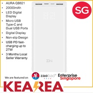 Xiaomi ZMI Power Bank 20000mAh AURA QB821 LED Digital Display With Micro USB Type-C and Dual USB Ports Mi Power Bank High Capacity Digital Display Non-slip Design USB PD fast-charging up to 27W (3 Months Local Seller Warranty)
