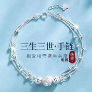 bracelet Three Lives Three Realms Electroplated Pure Silver999Women's solid bracelet, versatile and 