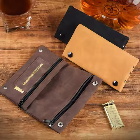 Handmade Leather Tobacco Pouch Case Bag Smoking Paper Holder Case Wallet Bag Multifunctional Foldabl
