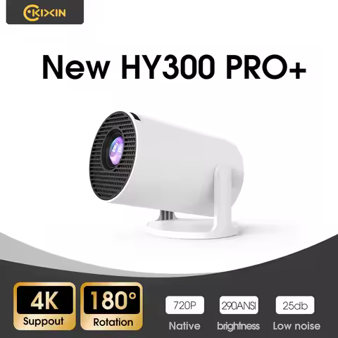 KIXIN HY300pro+ Projector 4K 180° Rotation Full HD 720P 4K Support Android iOS PC Compatibility USB 
