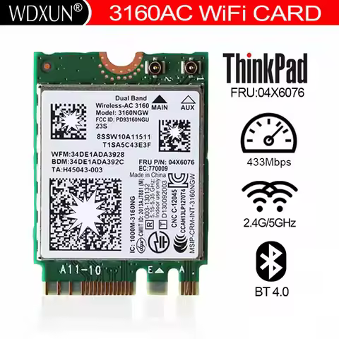 Dual Band Wireless-AC 3160 AC3160 802.11ac+BT 4.0 WiFi Card For Yoga 3 500 E50 B51 B70 G40 G70 Z70 S