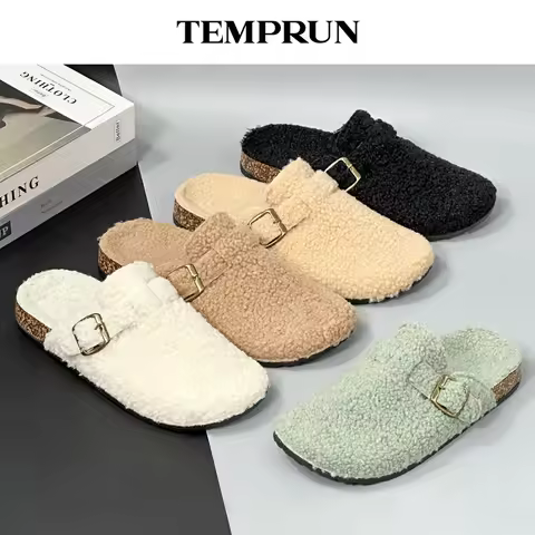 New Plush Closed-toe Slippers Retro Sandals Women Men's Indoor & Outdoor Slip-on Flat Shoes Suitable