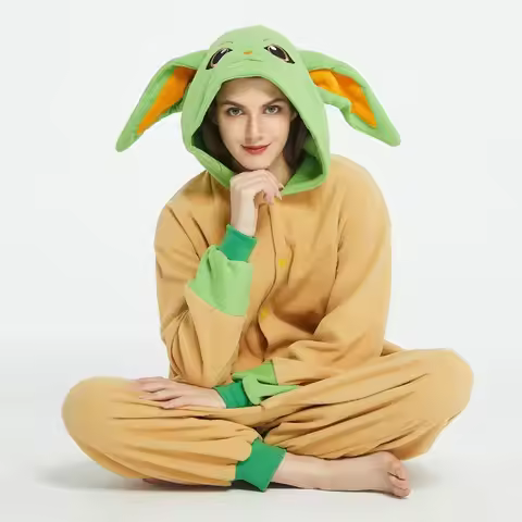 Cosplay Costume The Mandalorian Yoda Baby Grogu Pajamas Winter Lovers Anime Kigurumi Adult Men Women
