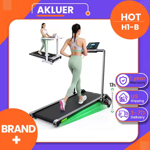 Akluer H1-B Under Desk Treadmill with 13% Auto Incline, 2.5HP Motor, 12km/h Speed, 100x40cm Running 