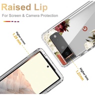 for Pixel 6 Case, GB7N6 Case with Tempered Glass Screen Protector, Full-Body Cute Clear Floral Patte