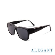 ALEGANT潮流烤漆黑方框可彎折鏡腳全罩式偏光墨鏡 外掛式UV400太陽眼鏡 包覆套鏡 車用太陽眼鏡 近視可戴