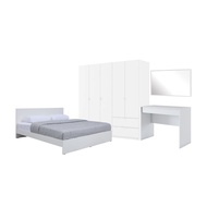 INDEX LIVING MALL ชุดห้องนอน รุ่นวิวิด พลัส+วิต้า ขนาด 6 ฟุต (เตียง ตู้เสื้อผ้า 5 บาน โต๊ะเครื่องเเป้ง กระจกเงา) - สีขาว