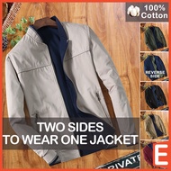 Reversible Cotton Coat Jaket Lelaki Men Bomber Jacket Casual Stand Collar Long Sleeve Zipper Embroid