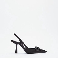 YK8 Zara Style Women's Black Shiny Exposed Heel Sandal