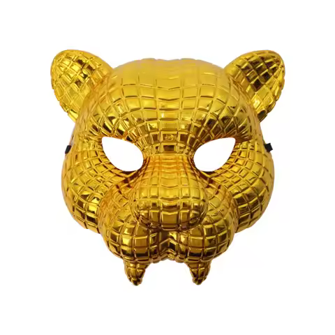 Animal Leopard Face Cover Plastic Adjustable Party Ball Mask with Elastic Bands Golden Costume Cospl