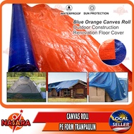 NASARA ~ [6FTx100YARD] BLUE ORANGE CANVAS ROLL WATER RESISTANCE PE TARPAULIN SHEET CONTRACTION COVER