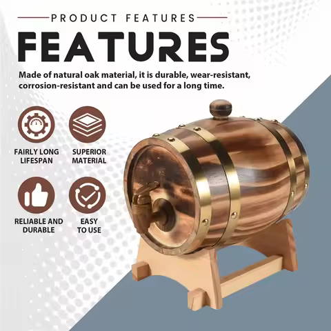Oak Barrel, 1.5 L / 3 L Oak Storage Barrel Built-In Foil Liner To Store Your Own Whiskey, Beer, Wine